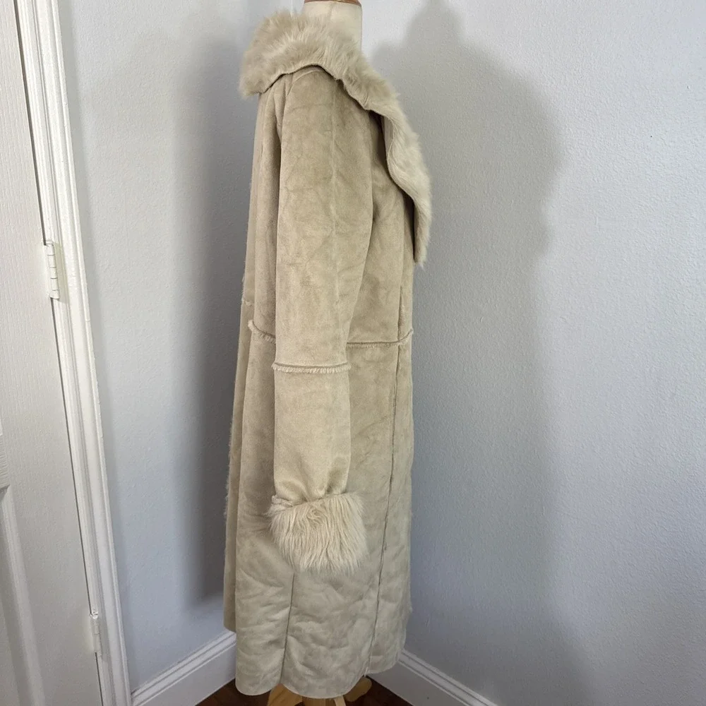 Luxe Penny Lane Trench Coat Women XL Faux Suede Fur Mobwife Glam Afghan‎ Y2K 90s